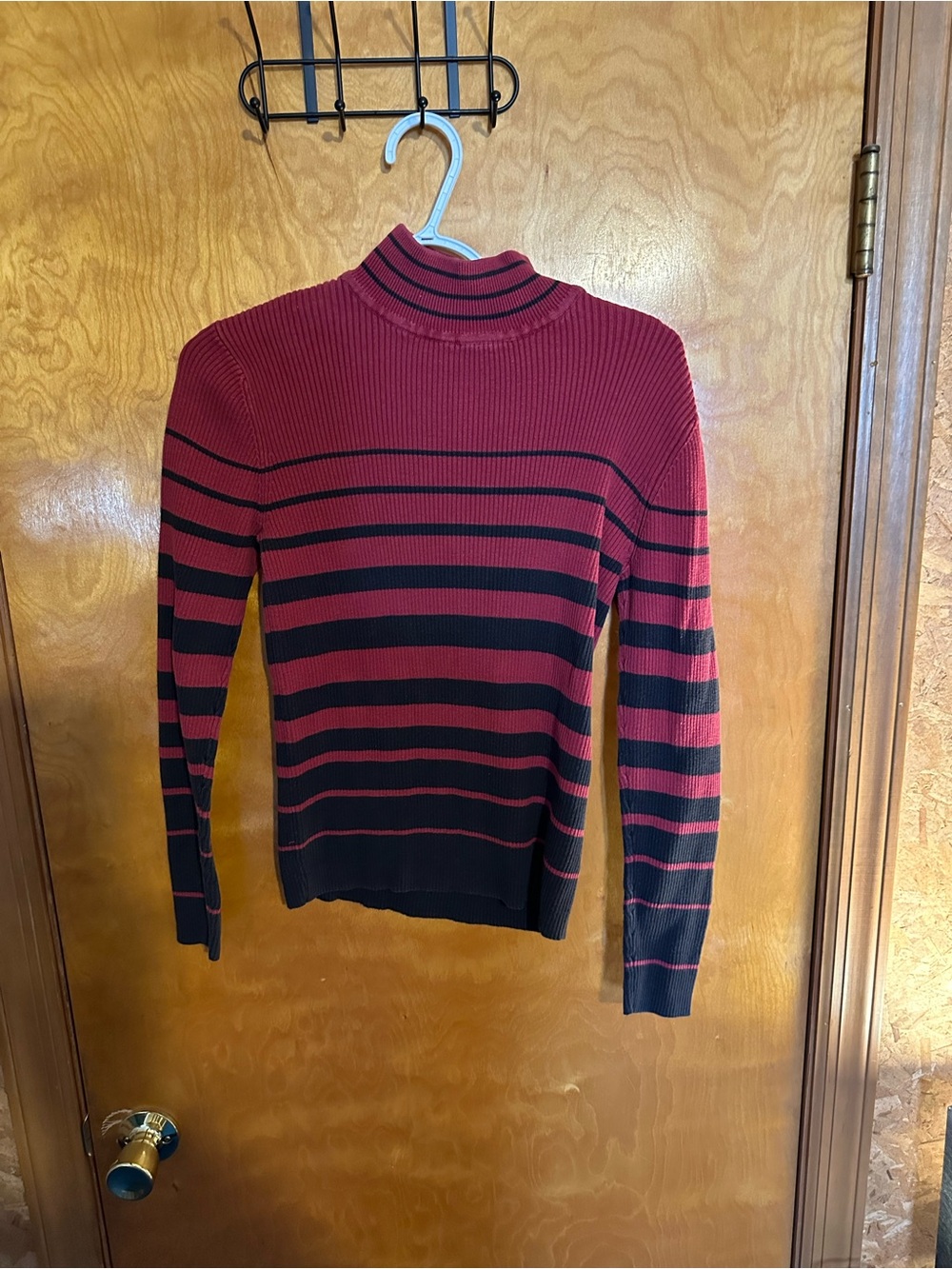 croft & barrow Women's Ribbed Cowl Neck Sweater - Red & Black Stripes